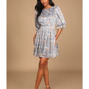 Lulus -Pleasing to the Eye/ Blue /  Floral / Skater Dress/ L